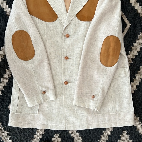 Brad Whitney cream linen and tan suede men’s sport coat blazer  size 44 - Picture 4 of 13